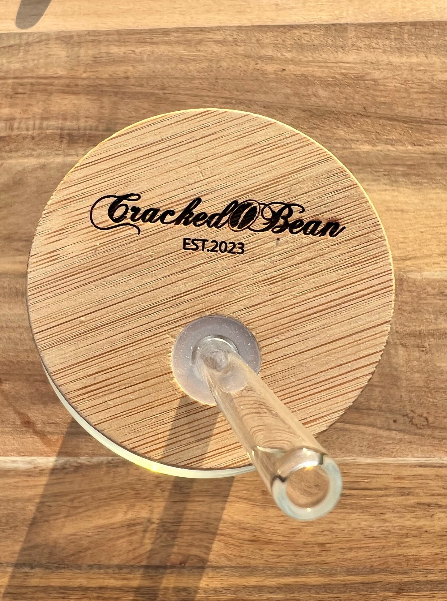 16oz Glass Cup with engraved bamboo lid