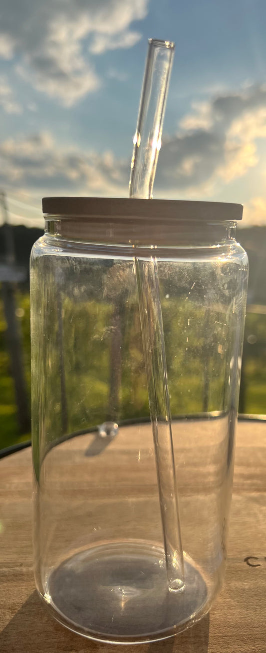 16oz Glass Cup with engraved bamboo lid
